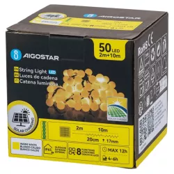 Girlanda ogrodowa solarna 50 białe ciepłe mleczne małe kulki dł. 10m - 8433325300937