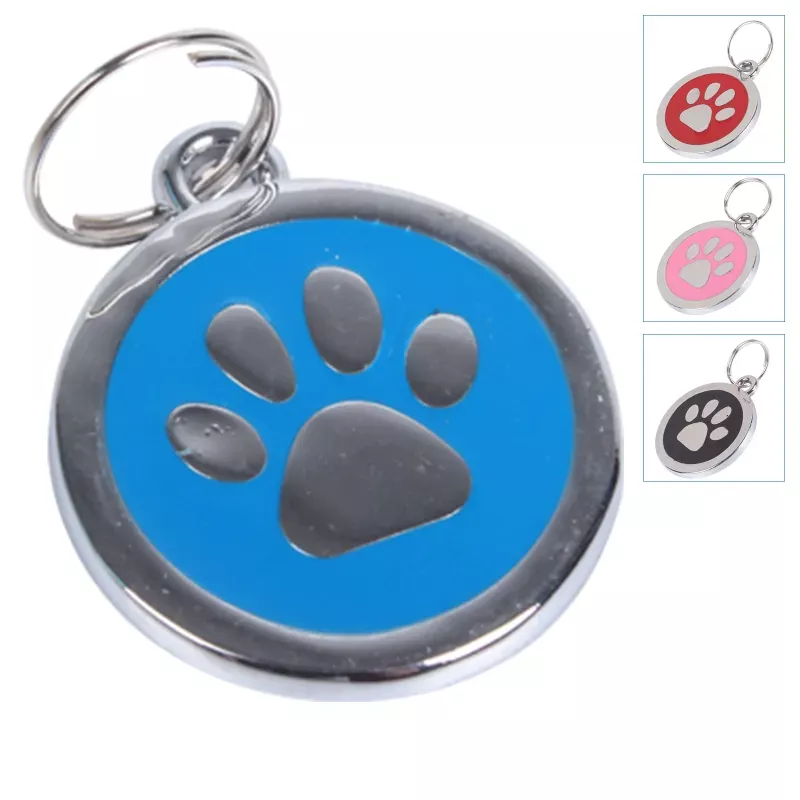 Okrągły wisiorek z srebrną łapka mały lekki 2.2cm dodatek do obroży - 8719138018413