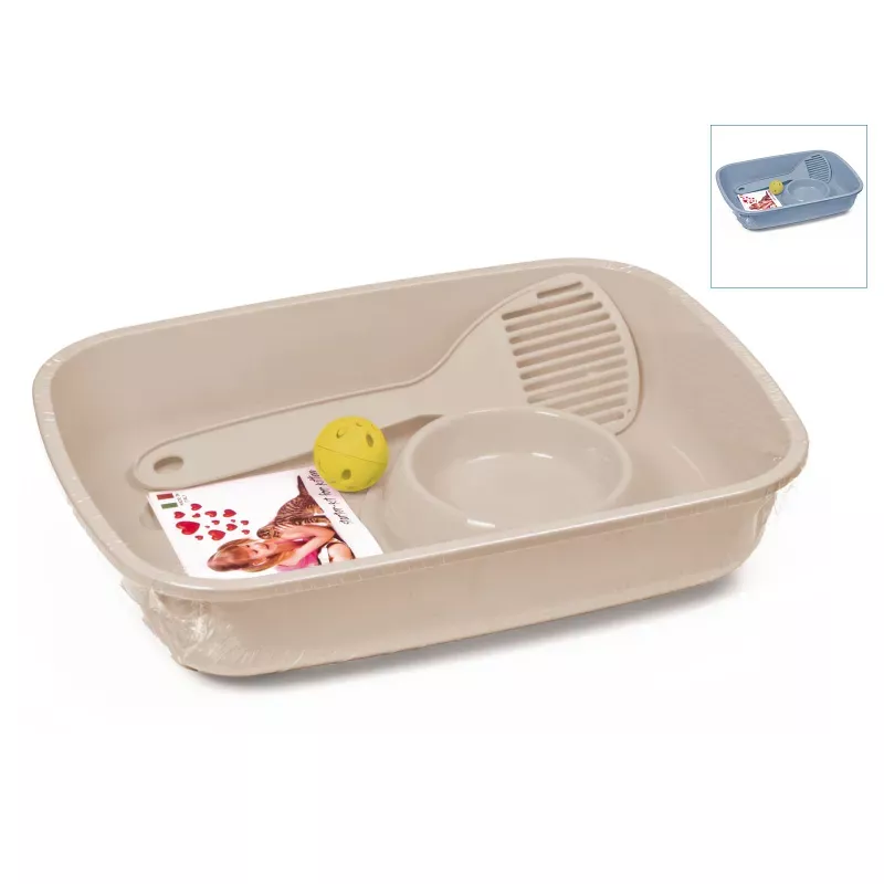 Wyprawka dla kota zestaw kuweta z miską szufelką piłeczką 37x27x8.5cm - 8719138144129