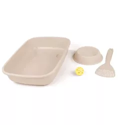 Wyprawka dla kota zestaw kuweta z miską szufelką piłeczką 37x27x8.5cm - 8719138144129