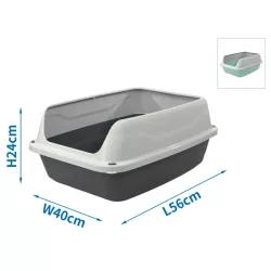 Kuweta dla kota otwarta z ramką i łopatką do żwirku wymiary 56x40x24cm - 8719138144143