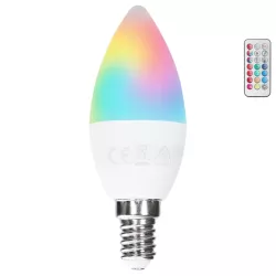 Żarówka LED świeczka C37 E27 4.8W RGB+3000K kolorowa ciepła z pilotem - 8433325418403