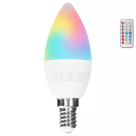Żarówka LED świeczka C37 E27 4.8W RGB+3000K kolorowa ciepła z pilotem - 8433325418403
