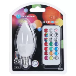 Żarówka LED świeczka C37 E27 4.8W RGB+3000K kolorowa ciepła z pilotem - 8433325418403