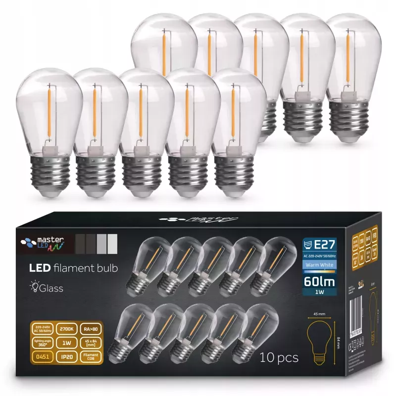 10x Żarówka LED E27 ST14 FILAMENT 1W ciepłe 2700K edison do girland - 5904703001249