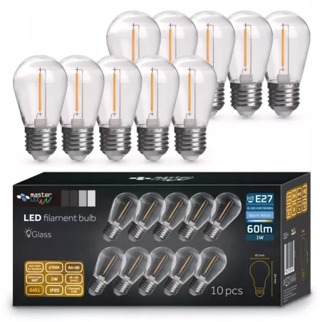 10x Żarówka LED E27 ST14 FILAMENT 1W ciepłe 2700K edison do girland - 5904703001249