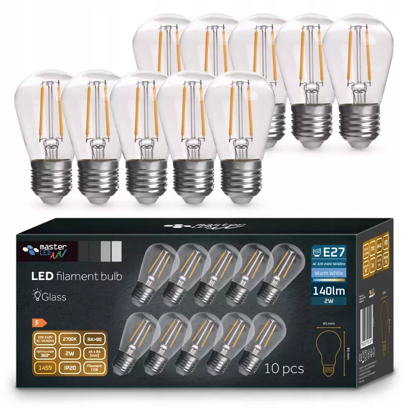 10x Żarówka LED E27 ST14 FILAMENT 2W biały ciepły 2700K edison do girland-5904703001263