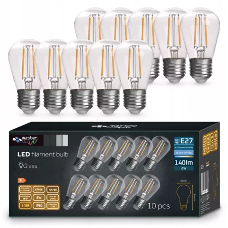 10x Żarówka LED E27 ST14 FILAMENT 2W biały ciepły 2700K edison do girland-5904703001263