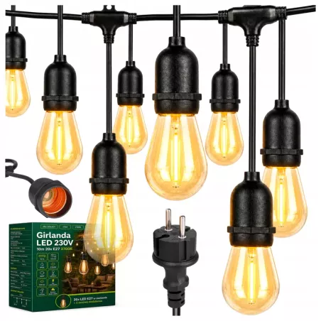Girlanda Ogrodowa Świetlna 10M 20X Żarówka LED E27 Ściemniana Łańcuch 230V-5904703028970