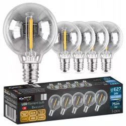 5x Żarówka LED E12 G40 FILAMENT 24V 1W ciepły 2700K edison do girland-5904703028987