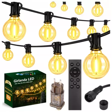 GIRLANDA OGRODOWA ŚWIETLNA Masterled 15 m 25x Żarówka LED E12 Ciepła-5904703028895