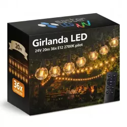 Girlanda Ogrodowa Świetlna 20M 36X Żarówka LED E12 + Przewód Wodoszczelna - 5904703028901