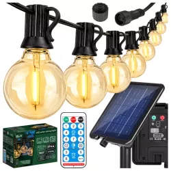 Girlanda Solarna Ogrodowa Świetlna 10M 10X Żarówka LED E12 Pilot Ściemniana-5904703028918