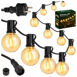 Girlanda Ogrodowa Świetlna 20M 20X Żarówka LED E12 + Przewód Wodoszczelna-5904703028871