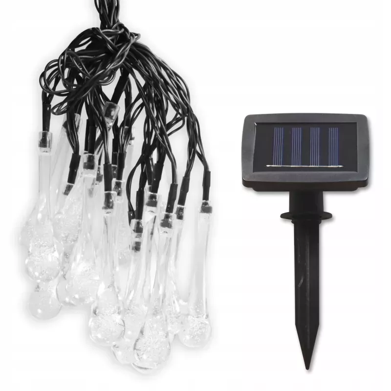 GIRLANDA SOLARNA lampka LED OGRODOWA KROPLE WODY 20LED ozdobna łańcuch - 5908263387362