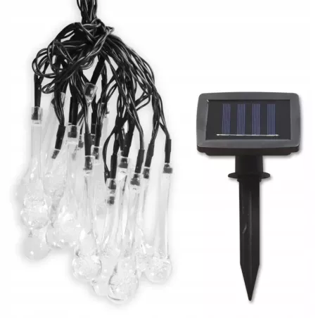 GIRLANDA SOLARNA lampka LED OGRODOWA KROPLE WODY 20LED ozdobna łańcuch - 5908263387362