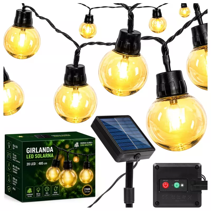 Girlanda solarna ogrodowa lampa na taras 5m 20x KULKI LED Świetlna Ogrodowe-5904703006169