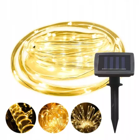 GIRLANDA SOLARNA 12M 100 LED CIEPŁY BIAŁY IP44 OGRODOWA LAMPA-5904703006183