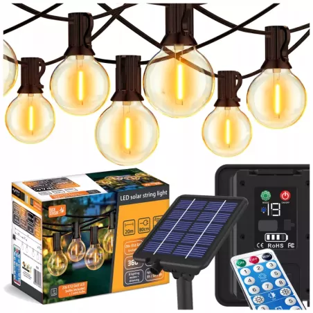 Girlanda Solarna Ogrodowa Świetlna 20M 20X Żarówka LED E12 Pilot Ściemniana-5904703028932