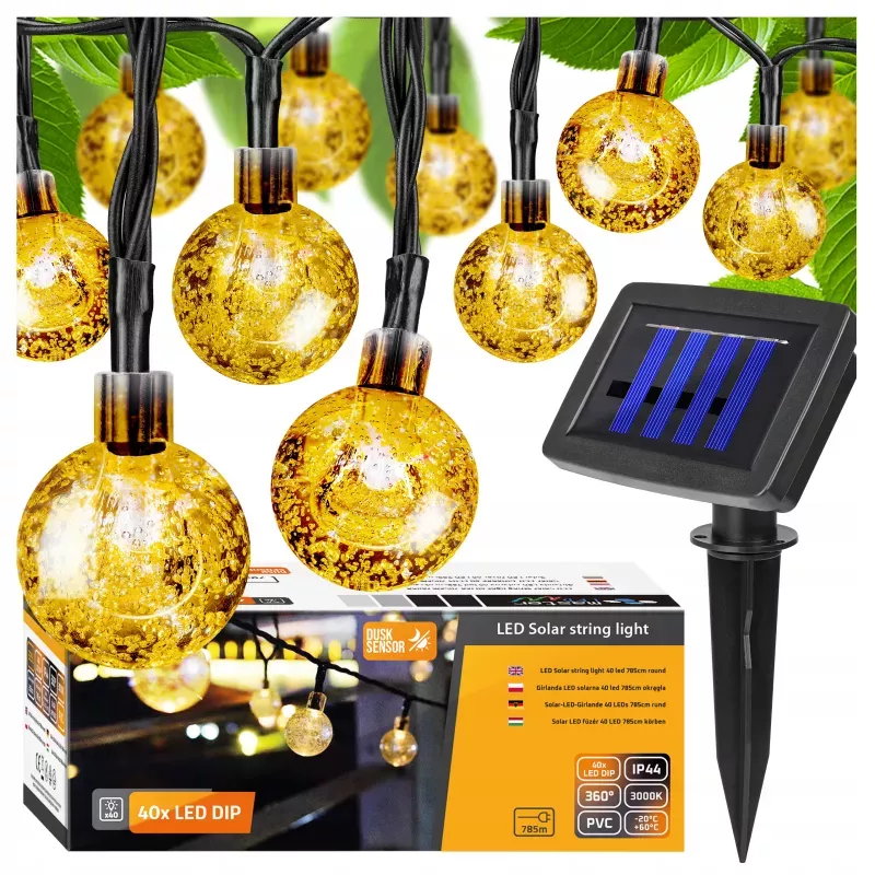 Girlanda solarna ogrodowa 5m 20x KULKI LED Świetlna Lampki Solarne Ogrodowe-5908263387355