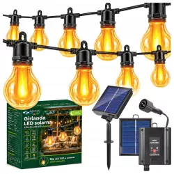 Girlanda Solarna Ogrodowa Świetlna 6,5M 10X Żarówka LED G50 płomień-5904703029014