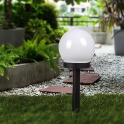Lampa ogrodowa Kula solarna LED 10 cm wbijana naziemna biała mleczna-5903002033463
