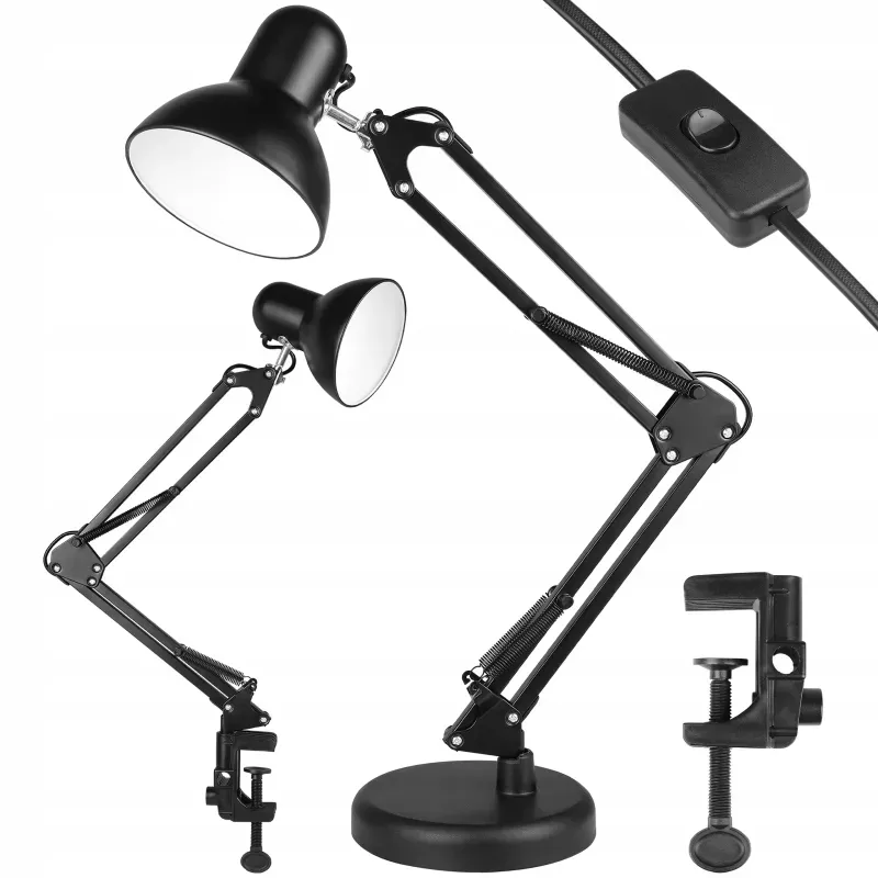 Lampka LED Biurkowa Kreślarska Szkolna Regulowana Czarna Stojąca E27 Klips-5908263384309