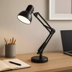 Lampka LED Biurkowa Kreślarska Szkolna Regulowana Czarna Stojąca E27 Klips-5908263384309
