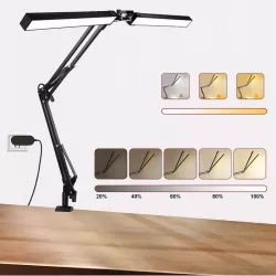 Podwójna Lampka LED na Biurko Kreślarska MOCNA 14W Regulowana 3 Barwy USB-5904703009757