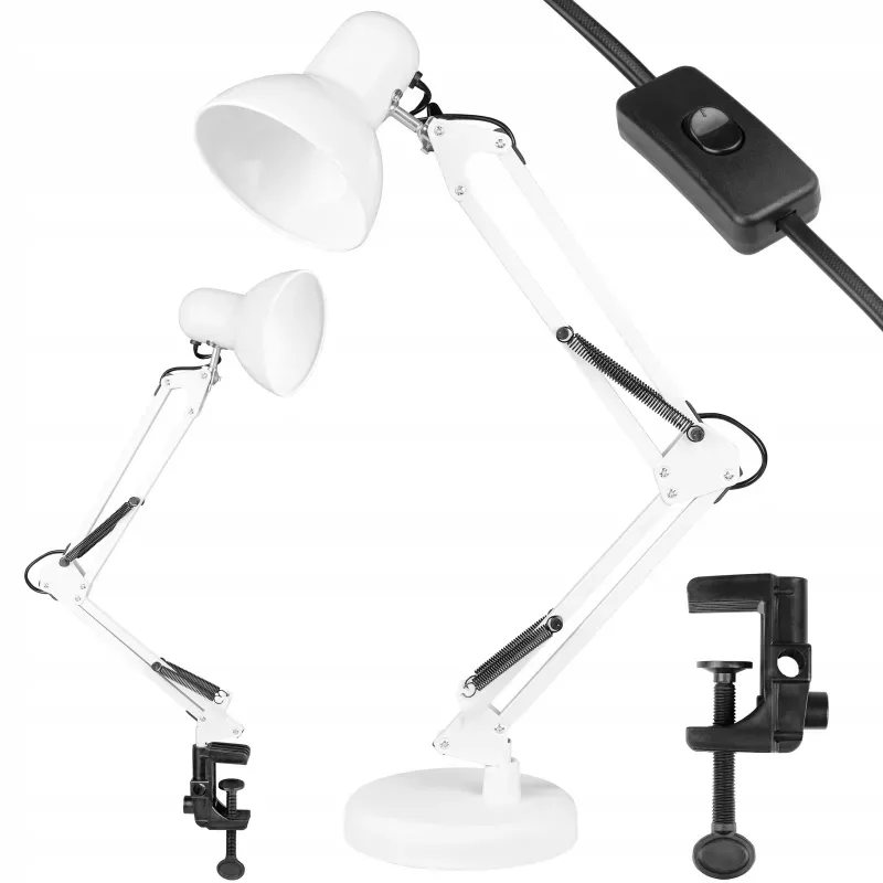 LAMPKA BIURKOWA KREŚLARSKA SZKOLNA BIURKO LED E27 REGULOWANA BIAŁA-5904703012917