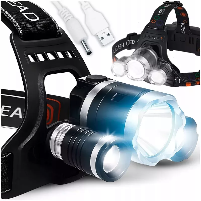 LATARKA CZOŁOWA CZOŁÓWKA LAMPKA LED NA GŁOWĘ 3x LED ZOOM PRO REGULOWANA-5904703009375