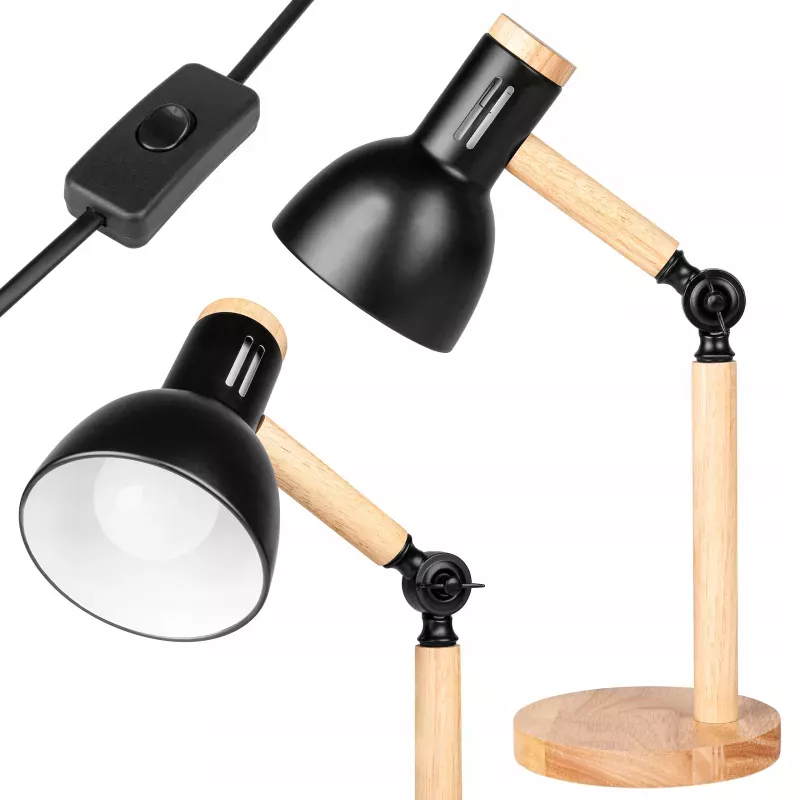 LAMPKA na BIURKO biurkowa nocna szkolna LED E27 DREWNIANA kreślarska-5904703017387