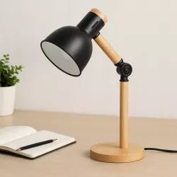 LAMPKA na BIURKO biurkowa nocna szkolna LED E27 DREWNIANA kreślarska-5904703017387
