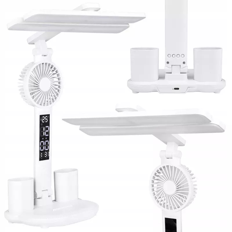 LAMPKA NA BIURKO BIURKOWA NOCNA LED z wiatrakiem zegarem szkolna regulacja-5904703016755