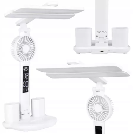 LAMPKA NA BIURKO BIURKOWA NOCNA LED z wiatrakiem zegarem szkolna regulacja-5904703016755