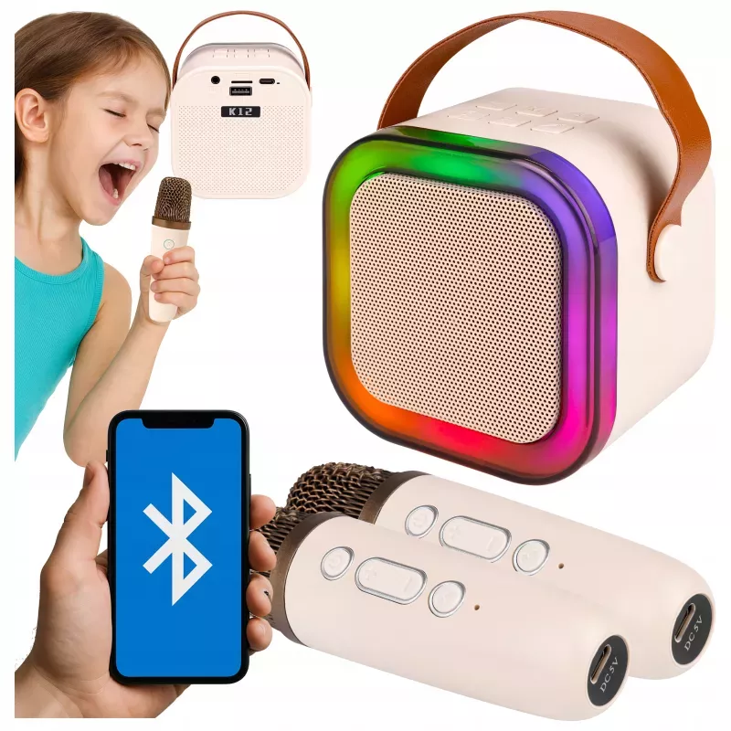 ZESTAW KARAOKE 2 MIKROFONY + GŁOŚNIK BEZPRZEWODOWY BLUETOOTH SUPER DŹWIĘK-5904703017639