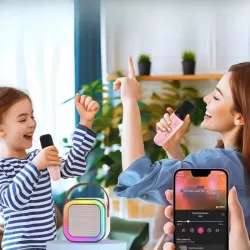 ZESTAW KARAOKE 2 MIKROFONY + GŁOŚNIK BEZPRZEWODOWY BLUETOOTH SUPER DŹWIĘK-5904703017639