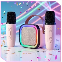 ZESTAW KARAOKE 2 MIKROFONY + GŁOŚNIK BEZPRZEWODOWY BLUETOOTH SUPER DŹWIĘK-5904703017639