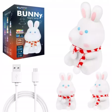LAMPKA NOCNA DLA DZIECI KRÓLIK MIĘKKA KOLOROWA RGBWW LED USB SILIKONOWA-5904703017707
