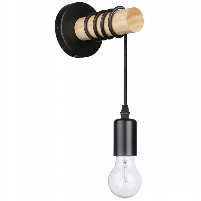 Kinkiet ścienny wiszący E27 lampa DREWNO wewnętrzna ścienna LED czarny-5904703018490