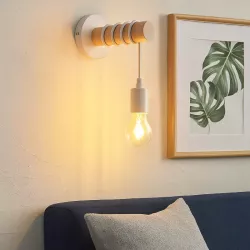 Kinkiet ścienny wiszący E27 lampa DREWNO wewnętrzna ścienna LED biały-5904703018506