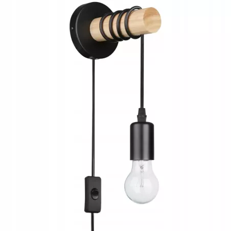 Kinkiet ścienny wiszący E27 lampa DREWNO wewnętrzna ścienna LED czarny-5904703018513