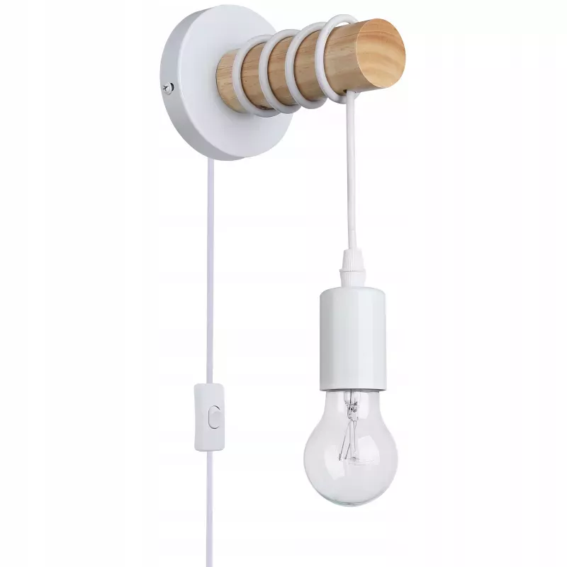 Kinkiet ścienny wiszący E27 lampa DREWNO wewnętrzna ścienna LED biały-5904703018520