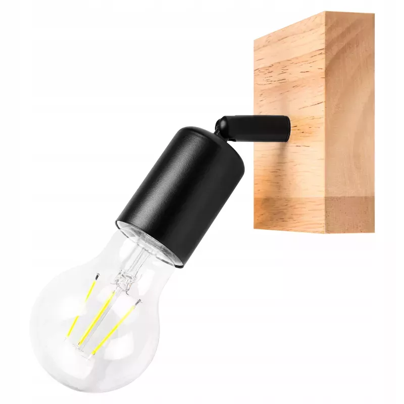 Kinkiet ścienny ruchomy E27 lampa DREWNO wewnętrzna na ściane LED czarny-5904703018551