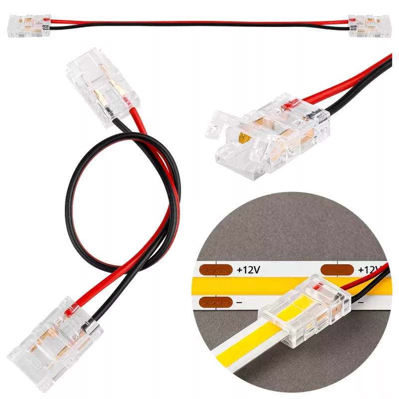 Złączka do taśmy LED COB 8mm zatrzask podwójny z kablem-5904703021599
