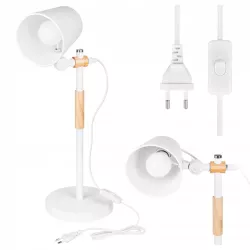 Lampka Na Biurko Biurkowa Nocna szkolna E27 LED DREWNO biała-5904703022688