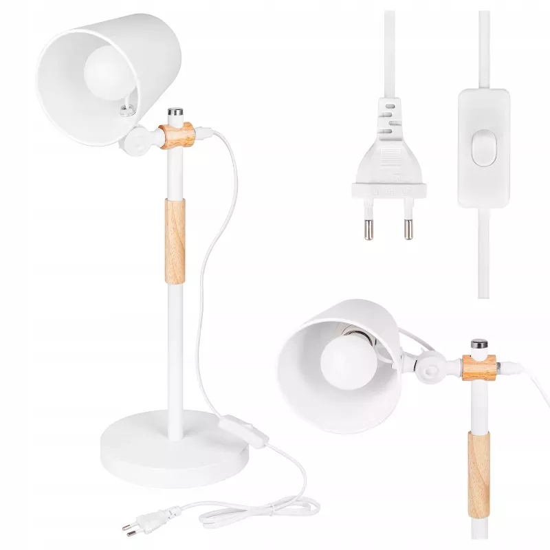 Lampka Na Biurko Biurkowa Nocna szkolna E27 LED DREWNO biała-5904703022688