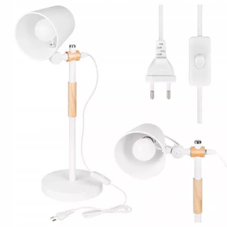 Lampka Na Biurko Biurkowa Nocna szkolna E27 LED DREWNO biała-5904703022688