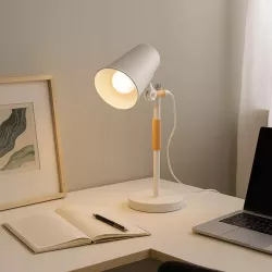 Lampka Na Biurko Biurkowa Nocna szkolna E27 LED DREWNO biała-5904703022688