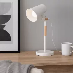 Lampka Na Biurko Biurkowa Nocna szkolna E27 LED DREWNO biała-5904703022688